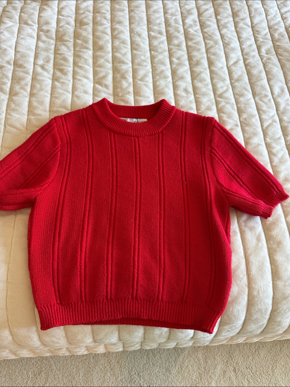 Zara Red Short-Sleeve Knit Sweater